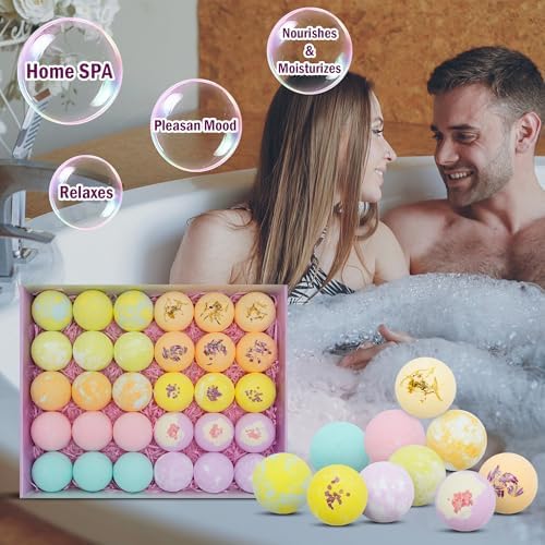 Bath Bombs for Women Gift Set - 30 Natural and Organic Bath Bombs with Essential Oils & Moisturizing Shea Butter, Spa Birthday Gift, Mother's Day, Selfcare Gifts for Her, Women， Bridesmaid Gift
