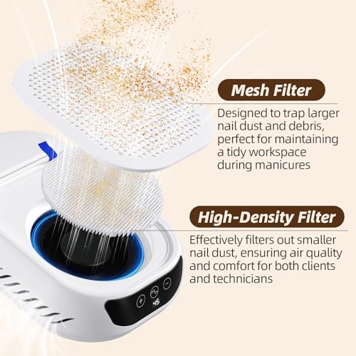 Nail Dust Collector: Vacuum Fan Dust Collector Powerful Suction Extractor Portable Machine - Professional Manicure Pedicure Tool with Reusable Filter for Acrylic Nail Art Salon and Home