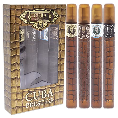 Cuba Prestige 4 Piece Gift Set for Men (Classic + Black + Platinum + Legacy) Eau De Toilette Spray 1.7 Ounce Each