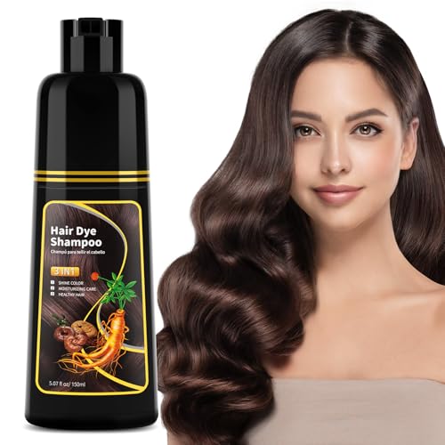 Dark Brown Hair Dye Shampoo - Natural Nutrition for Gray Hair Coverage, 3 in 1 Shampoo for women, Semi Permanent Hair Color for Instant, Lasts 30 Days/Natural herbal Ingredients, 150 ML/5.07 OZ
