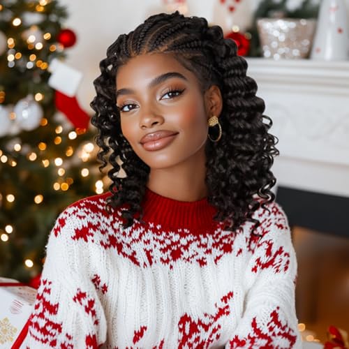 PROTEA Braided Wigs for Black Women, Lightweight Synthetic Handmade Braids Wig with Baby Hair, Braid Lace Wig with Curly End, 16 Inch #2 Natural Color