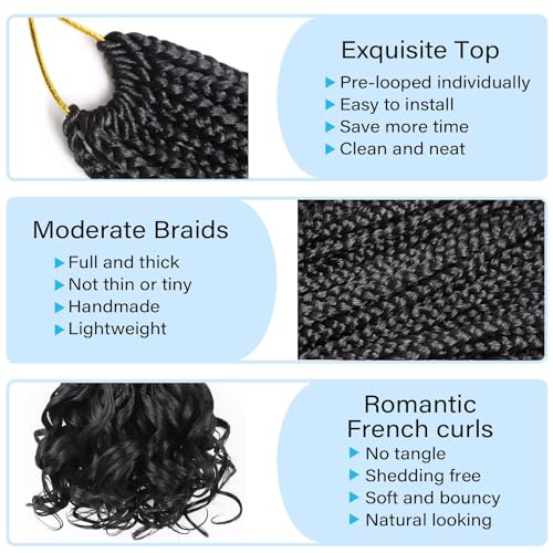 Crochet Hair for Women 10 Inch Crochet Braids Box Braids French Curl Braiding Hair Pre Looped Crochet Hair Short French Curl Crochet Braids with Curly Ends Extensions Braids (1B)