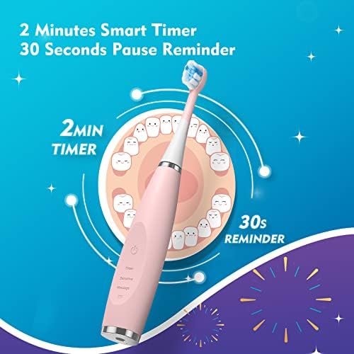 Kids Electric Toothbrushes Sonic Rechargeable Tooth Brush Gifts for Boys and Girls Smart Timer Power Toothbrush - Blue 3 4 5 6 7 8 9 10 11 12 (Blue)
