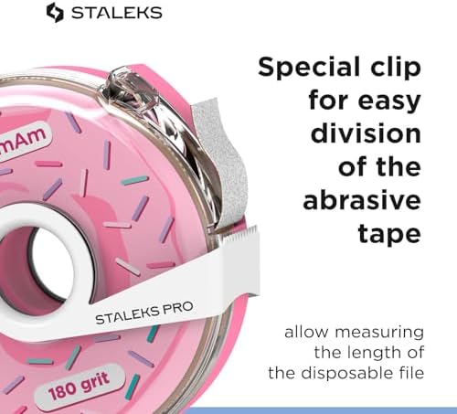 Staleks Pro Disposable White Abrasive Tape papmAm Expert – 180 Grit – 7m Roll in Plastic Case – Glueless Replaceable Abrasive – Professional Nail Shaping – Manicure & Pedicure