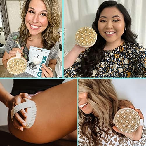 Dry Brushing Body Brush for Lymphatic Drainage & Cellulite - Natural Brustles for Wet and Dry Brushing, Body Exfoliating Brush with Massage Nodes for Soft & Smooth Skin