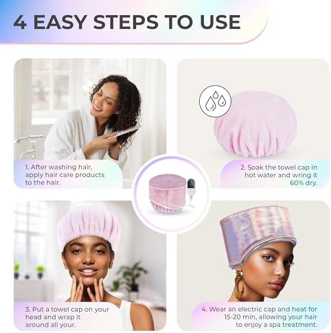 Heating Cap for Deep Conditioner w/10-level Heats Up Quickly, Hair Steamer for Natural Black Hair Home Use - Thermal Heat Cap for Treatment, Great for Deep Conditioner - Portable, Waterproof