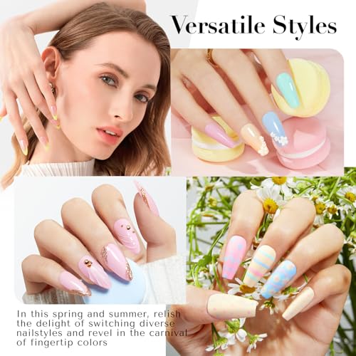 AZUREBEAUTY Nail Polish Set, 4 Colors Pastel Spring Macarons Pink Blue Green Yellow Quick Dry Natural Easter Gift Fingernail Lacquer Strengthening Kit with Top Coat DIY Salon at Home