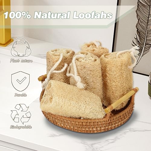 Natural Loofah Sponge Organic Loofa Set 6 Pack,Exfoliating Body Scrubber Shower Luffa Men and Women for Bath Cleaning Skin Back and Face Eco Tool