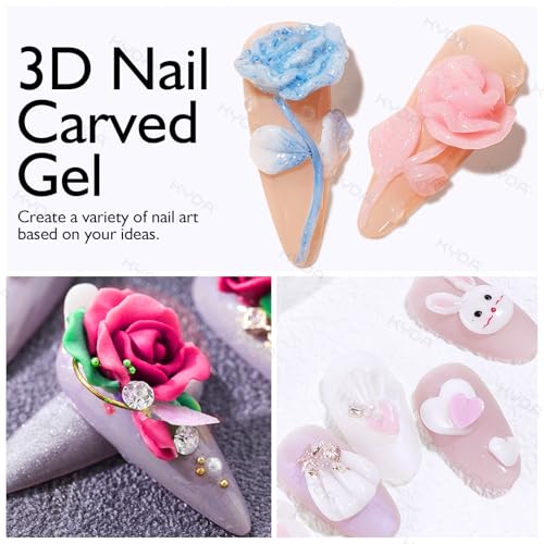 Ownest 12 Colors Sculpture Painting Nail Gel Set,3D Nail Carved Gel Sculpture Creative Painting Glue Soak Off UV,with 1 Carved Painting Pen