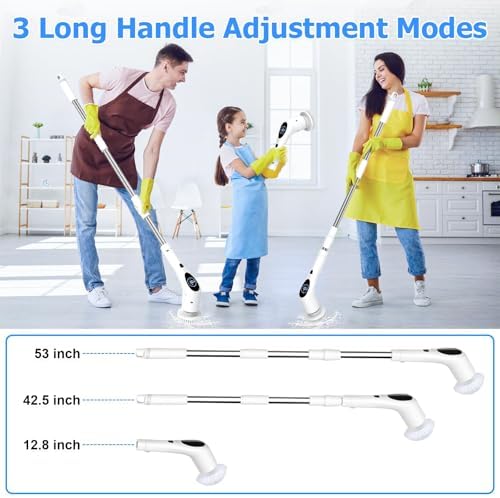 Electric Spin Scrubber, Cordless 3 Speeds Cleaning Brush 430 RPM, Adjustable/Detachable Long Handle, Shower Scrubber for Bathroom, Car, Floor, Shower Cleaning Brush with 9 Replaceable Brushes