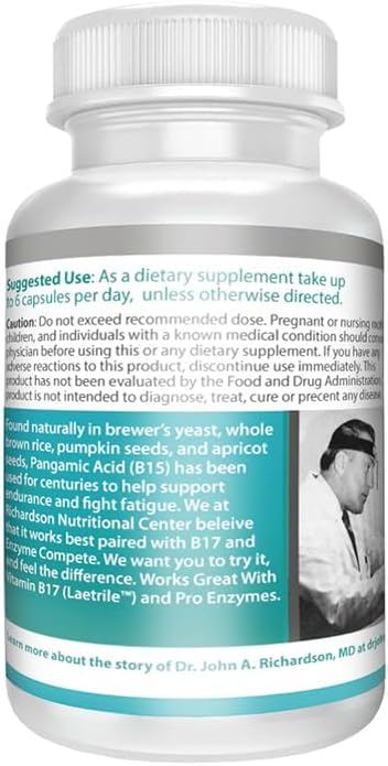 Supplements B15 Complete Extra Strength, Pangamic Acid, with TMG, DMG 500mg 90 VCapsules Supports Healthy Oxygen Energy Levels Vitamins