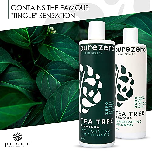 Purezero Tea Tree & Matcha Shampoo and Conditioner Set - Nourishing & Invigorating Scalp Treatment - Zero Sulfates, Parabens, Dyes Vegan and Cruely Free (12 Fl Oz (Pack of 2))
