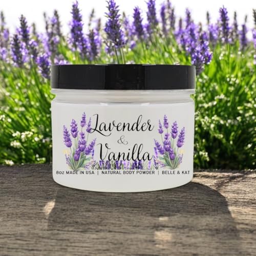 Lavender Vanilla Scented Talc Free Body Powder for Men, Perfume Dusting Powder for Women, Bath Powder with Fragrance & Essential Oil, 8oz Container, Stay Fresh
