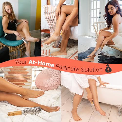 Foot File - Callus Remover Tool for Dead Skin Removal, at Home Pedicure Tools, Foot Rasp Callus Remover Feet and Heels, Smooth Soft Feet Using a Grater & Scraper (Bamboo & Stainless Steel) (1 Pack)