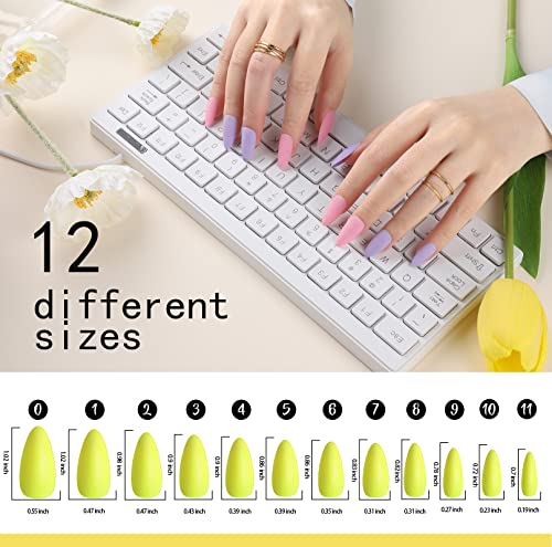 FANDAMEI Press on Nails Almond Matte, 24 Colors 576PCS Press on Nails Medium Almond Matte, Acrylic Medium Fake Nails Full Cover, Natural Press on Nail, False Nails with Nail Glue