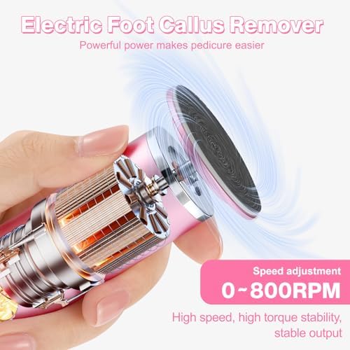 AFFLAT Electric Foot Callus Remover, Adjustable Speed (0-800Rpm), Adjustable Speed Foot Scrubber with 60 Pcs Sandpaper Discs, Electric Callus Remover for Feet,Pedicure Tool for Men and Women,Pink
