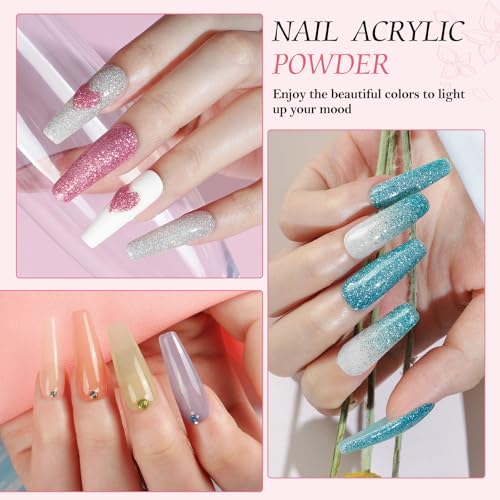Acrylic Nail Kit with Drill Nail Kit Acrylic Set for Beginner Nude Pink White 12Pcs Glitter Powder Nail Art Rhinestones 200Pcs Tips for Women Manicure DIY