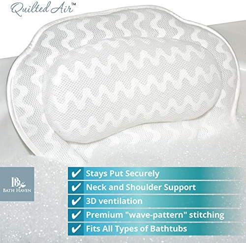 Bath Pillow for Tub, Luxury Bathtub Pillow Head and Neck Support, Relaxing Spa Cushion Head Rest for Tub, Bathtub Accessories for Women and Men with Quick Drying 3D Air Mesh Portable Washable