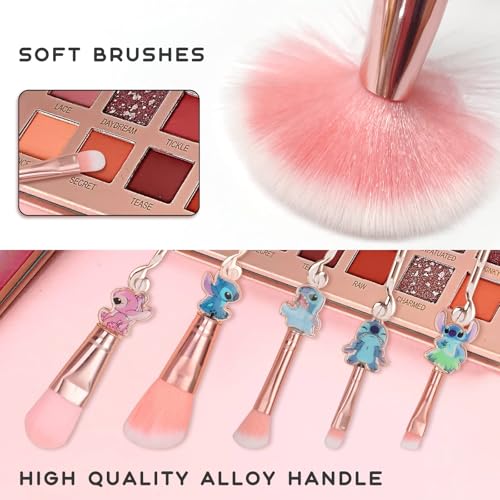 Stich Makeup Brushes Set 5Pcs Anime Cartoon Make Up Brush Set with Storage Bag Stuff for Powder Concealers Eye Shadows