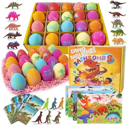 Dino Egg Bath Bombs for Kids-Surprise Inside Plus Dinosaur Puzzle-Dinosaur Gifts for 3 4 5 6 7 and 8 Year Old Boys and Girls Kids Gifts - Perfect for Birthdays, Children's Day and Christma,Easter