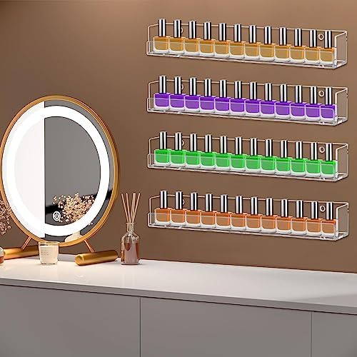4 Pack Nail Polish Rack Wall Mounted Shelf, Clear Acrylic Nail Polish Organizer Display,Clear Nail Polish Wall Rack Nail Supplies for Nail Techs