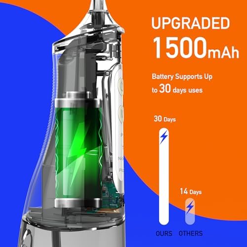 Portable Cordless Water Flosser, Rechargeable Water Dental Flosser with 1500 mAh Battery, IPX7 Waterproof, 4 Modes 4 Jet Tips, Type-C Charging for Travel & Home (White)