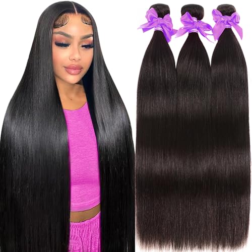 Straight Bundles Human Hair 10A Human Hair 3 Bundles Straight Hair 22 24 26 Inch Brazilian Virgin Deals Human Hair Extensions Natural Color