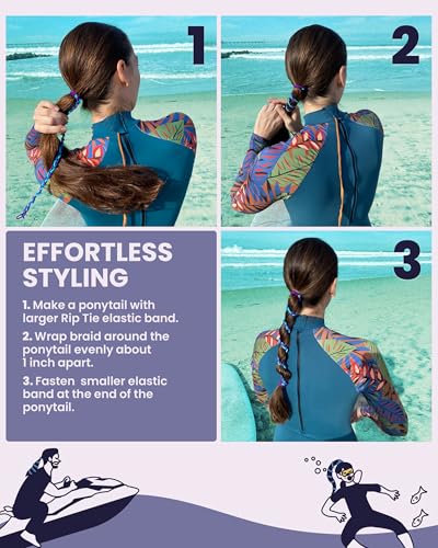 Rip Tie 24" x 3mm Extra Hold Soft Hair Tie for Women, 3 Pack Multicolor – Tangle Free Ponytail Holders – Prevents Hair Damage – Ideal for Activities like Surfing, Exercising, Running, and More