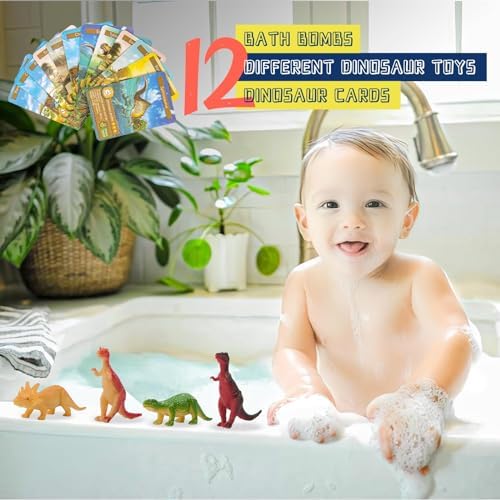Bath Bombs for Kids with Surprise Toys Inside - 12 Pack Organic Dinosaur Bath Bombs Easter Eggs Gifts, Dinosaur Toys for Kids 3 4 5 6 7 8 9 Years, Dino Egg Bath Bomb for Girls and Boys