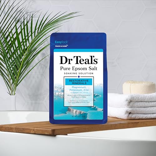 Dr Teal's Epsom Salt Magnesium Soak, Restorative Minerals with Magnesium, Potassium, Zinc & Essential Oils, 3 lbs (Pack of 4)