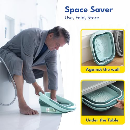 AWA Foot Soaking Tub, Collapsible Foot Bath Soak Tub for Soaking Feet, Pedicure Bowl, Plastic Feet Soaking Tub with Acupressure Massage Points, Foldable Laundry Basket (Teal Foot Tub)