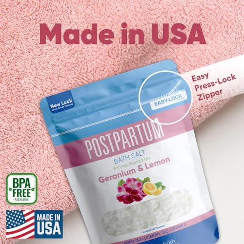 Postpartum Sitz Bath Soak (2 Lbs) Postpartum Care for New Moms Bath Salt with Essential Oils in Easy Press-Lock BPA-Free Pouch Made with Natural Ingredients Made in USA