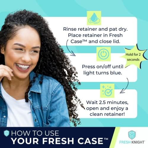 FRESH KNIGHT UVC Retainer Cleaner & Denture Cleaner - UV Retainer Case - Ideal for Invisalign & Mouth Guards - White UV Retainer Container - Convenient Travel Size