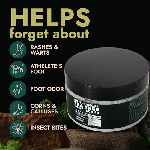 Foot Scrub with Tea Tree Oil | Callus Remover For Feet | Exfoliating Scrub with Salicylic and Glycolic Acid for Dead Skin, Athlete’s Foot, Warts, Corns, Rashes, Foot Odor, Insect Bites and Foot Care