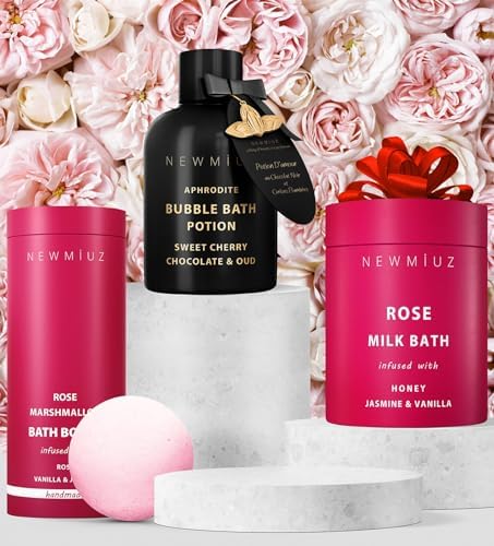 Rose Vanilla Bath Bomb Mega Foaming Bubbles Infused with Vanilla Jasmine Luxurious Spa Bath Essentials Nourishing Dry Skin Stress Relief Bath Gift