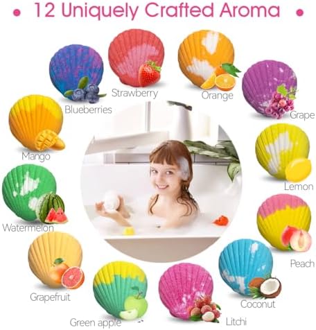 Bath Bombs for Kids with Surprise Toys Inside, 12 Pack Shell Kids Bath Bombs Gift Set for Girls Boys Birthday, Easter, Christmas, Halloween, Handmade Organic Bath Fizzy Bomb with Sea Animal for Child