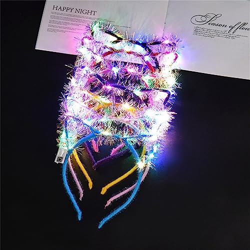REQO 10 Pieces Cat Ears Headbands Set,LED Cute Cat Light Up Head Accessories,Glowing Girls Headdress Party Supplies For Night Clubs, Raves, Concert Party,Christmas,Halloween,Adults,Kids (10pcs-A)