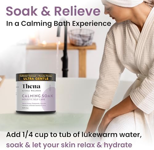 Organic Calming Soak Extra Moisturizing with 10% Colloidal Oatmeal Manuka Honey Vitamins, Ultra Gentle Relief for Dry, Sensitive, Eczema & Itchy Skin, Natural Bath Therapy for Adults, Kids and Babies