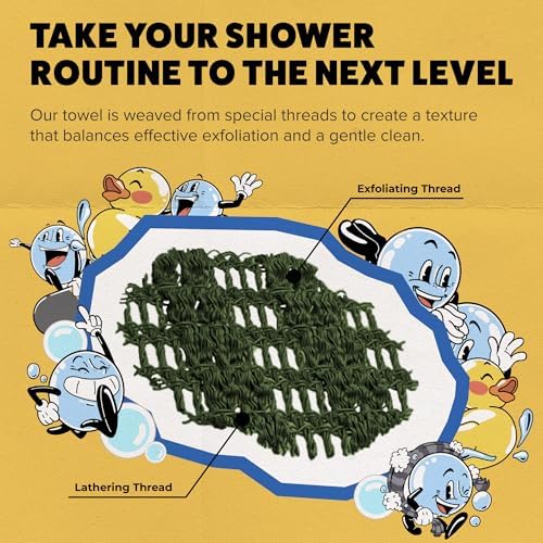 GOSHI Exfoliating Shower Towel - Rip-Resistant Exfoliating Washcloth for All Skin Types - Moss Green - Made in Japan