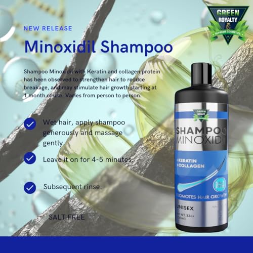 Minoxidil Shampoo – Sulfate-Free with Keratin & Collagen – Deep Cleansing & Nourishing Formula for Fuller, Thicker-Looking Hair – Unisex – 32oz (950ml)
