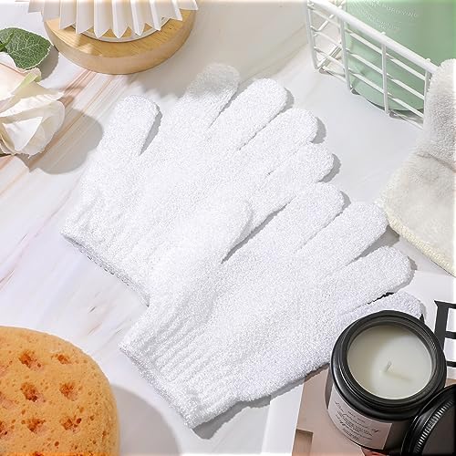 Ramede 30 Pair Exfoliating Glove Double Sided Exfoliating Bath Gloves Pack Nylon Colorful Shower for Men Women Beauty Spa Massage Shower Deep Clean Body Skin Bathing Scrubber Disposable(White)