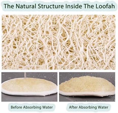 Natural Loofah and Sponge Set, Back Scrubber for Shower with Soap Bag. Body Exfoliating Loofah Sponge for Women and Men, 3-pcs