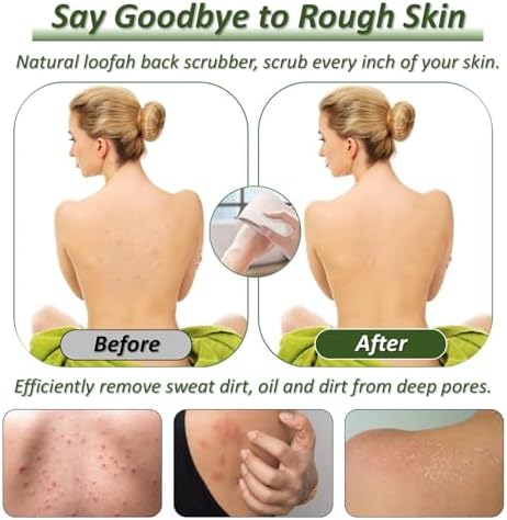 Natural Loofah Exfoliating Body Scrubber for Men and Women, Loofah with Handle, Exfoliating Back Scrubber for Shower Set, Luffa Sponge to Clean & Relax Your Body Deeply (2 Pack)