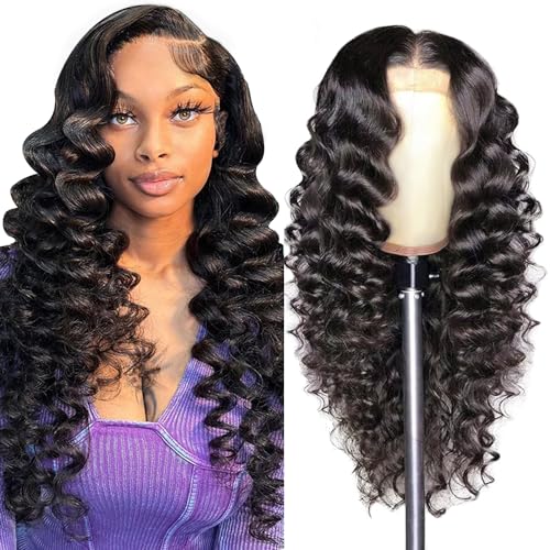 Deep Wave Lace Front Wigs Human Hair 13x4, Raw Human Hair, All-Day Comfort Glueless Pre-Plucked Hairline with Baby Hair, for Women, 180 Density, Natural Color 26 Inch