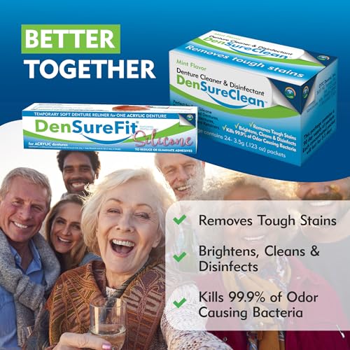 DenSureFit Upper Denture Reline Kit, Soft Silicone Denture Reliner Repair and Care Combo Kit with Extra Comfort Liner, Refit and Tighten for a Secure, Comfortable Fit
