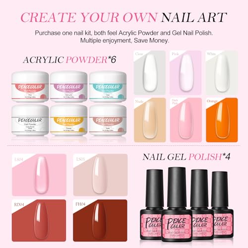 Acrylic Nail Kit for Beginners with Drill and U V Light 6 Colors Acrylic Powder Clear Nude Pink 4PC Gel Polish 24PC Glitter Powders Rhinstones Nails Kit Acrylic Set Gifts for Women