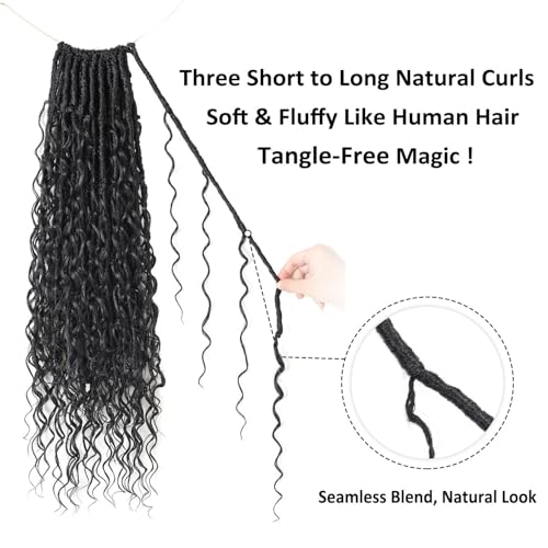 9 packs Boho Faux Locs Crochet Hair, 24 Inch, Natural Black Pre Looped Goddess Soft Locs Crochet Hair with Curly Ends, Bohemian River Locs for Black Women(1B#, 24 Inch)