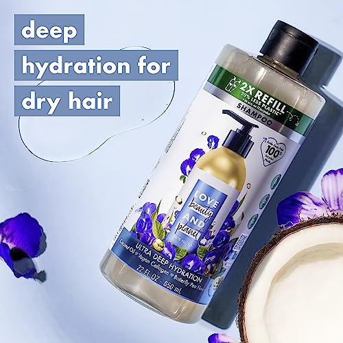Love Beauty And Planet Shampoo and Conditioner, Coconut Oil & Vegan Collagen, Ultra Deep Hydration - Sulfate-Free Shampoo and Conditioner for Damaged, Dry Hair, Scented, Refill, (2 Piece Set)