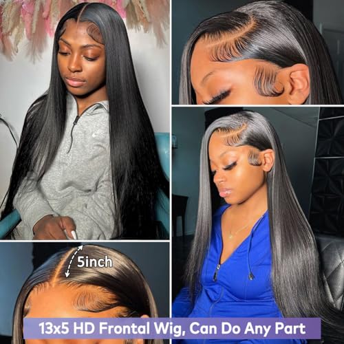 Flady 28 inch Straight HD Lace Front Wigs Human Hair Pre Plucked 180 Density 13x4 Glueless Bone Straight Human Hair Wigs For Black Women Transparent Lace Frontal Wig With Baby Hair