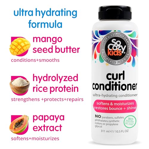 SoCozy Curl Conditioner for Kids Curly Hair (10.5 Fl Oz, Pack of 2) Helps Soften Dry & Unruly Curls, Hair Conditioner & Detangler with Mango Seed Butter, Rice Protein & Papaya Extract, Paraben Free